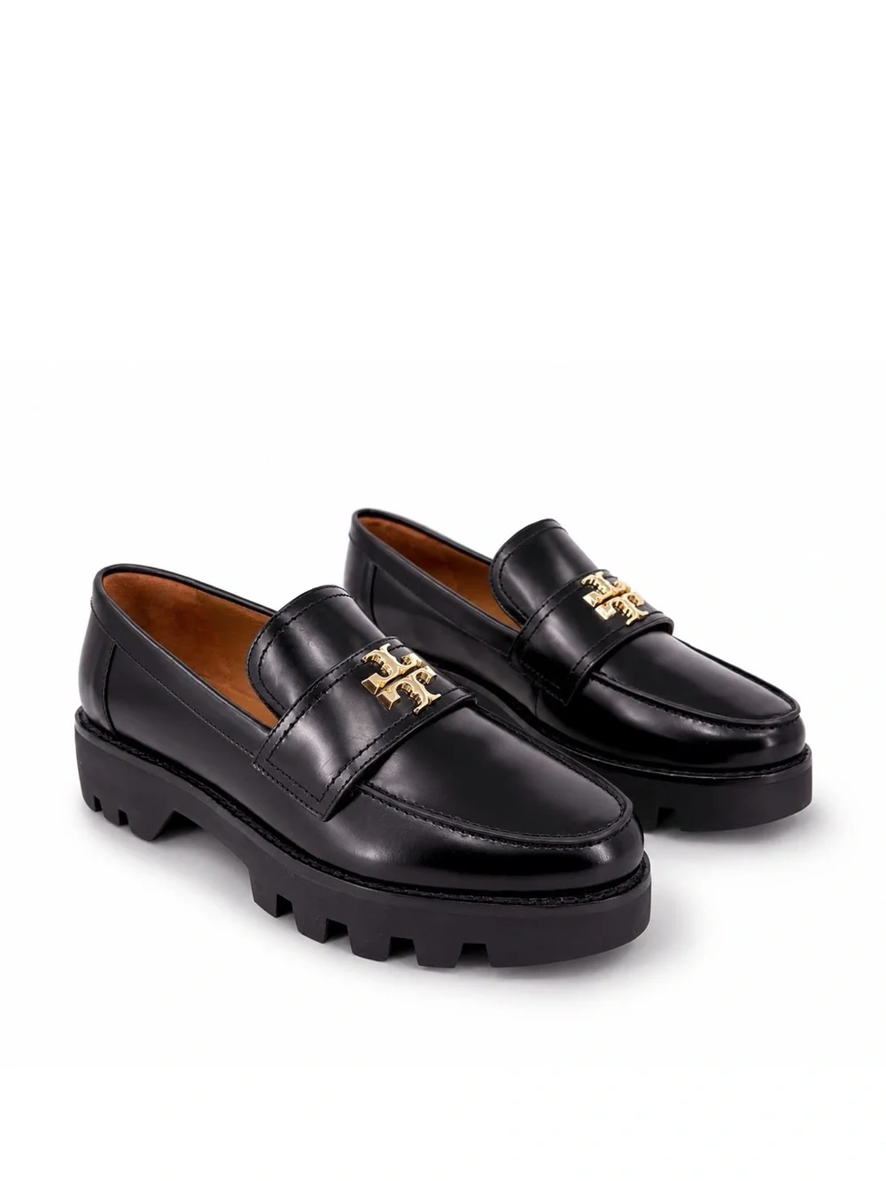 TORY BURCH Mini Everly Chunky Loafer Black Patent Leather Lug Sole 8.5